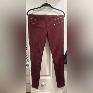 Burgundy Charlotte Russe leggings with zippers size large.